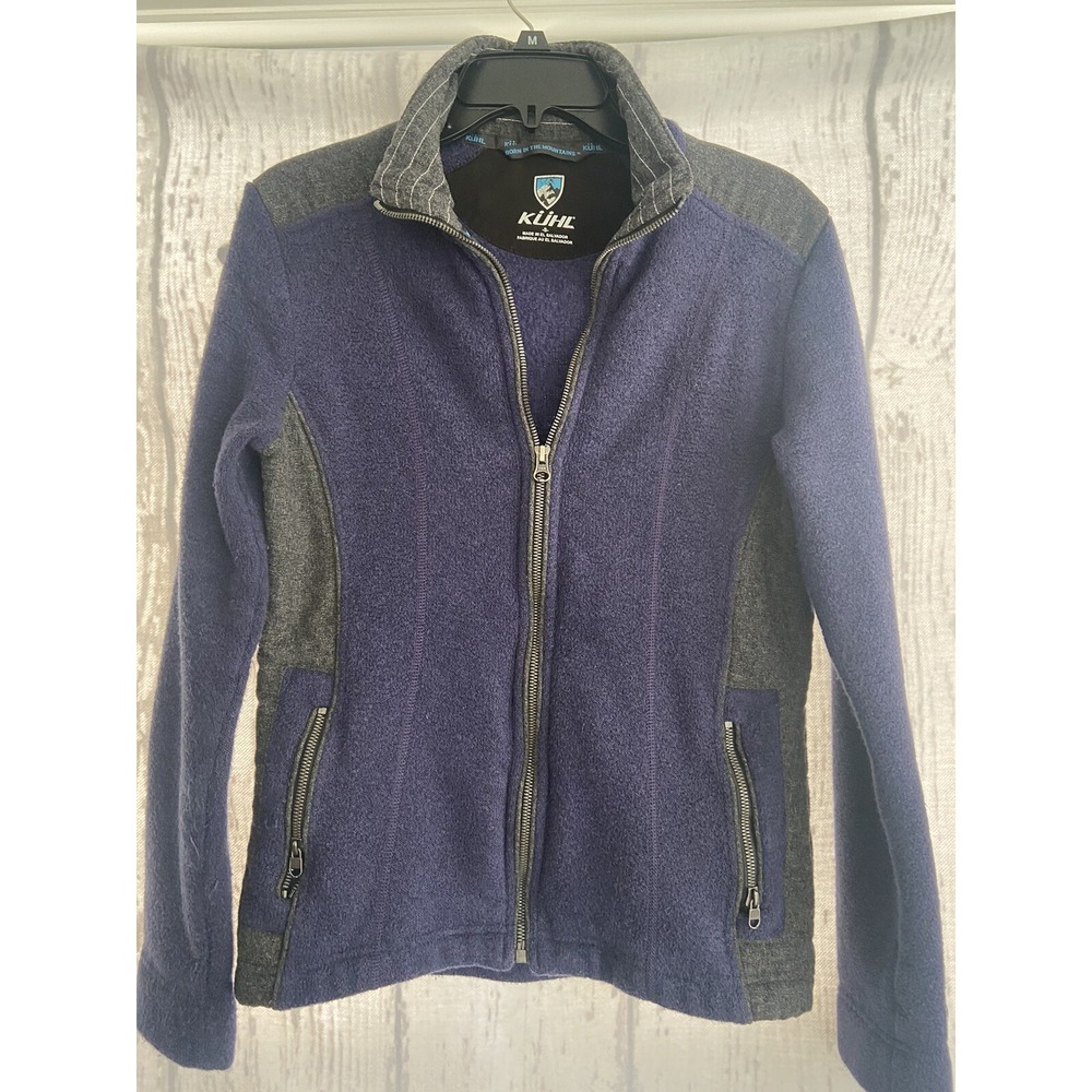 KUHL Fleece Jacket Full Zip Womens Sz Small Navy/Gray Rugged Outdoor‎ Hike